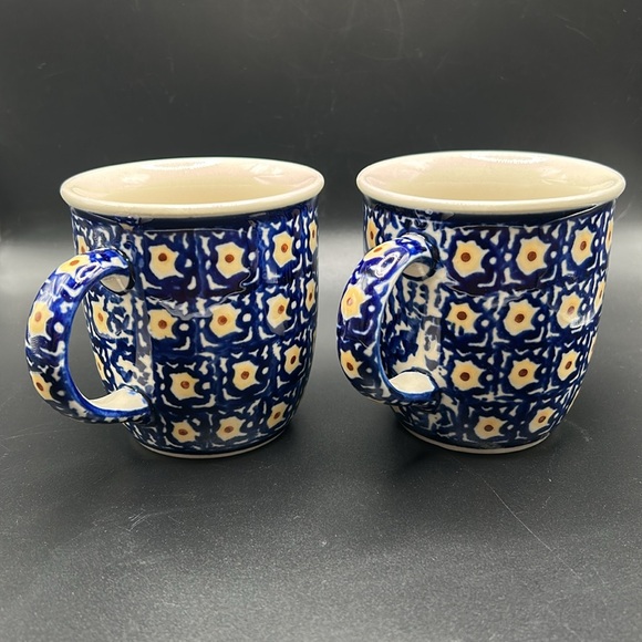 Blue and White Patterned Ceramic Mugs - Picture 3 of 9